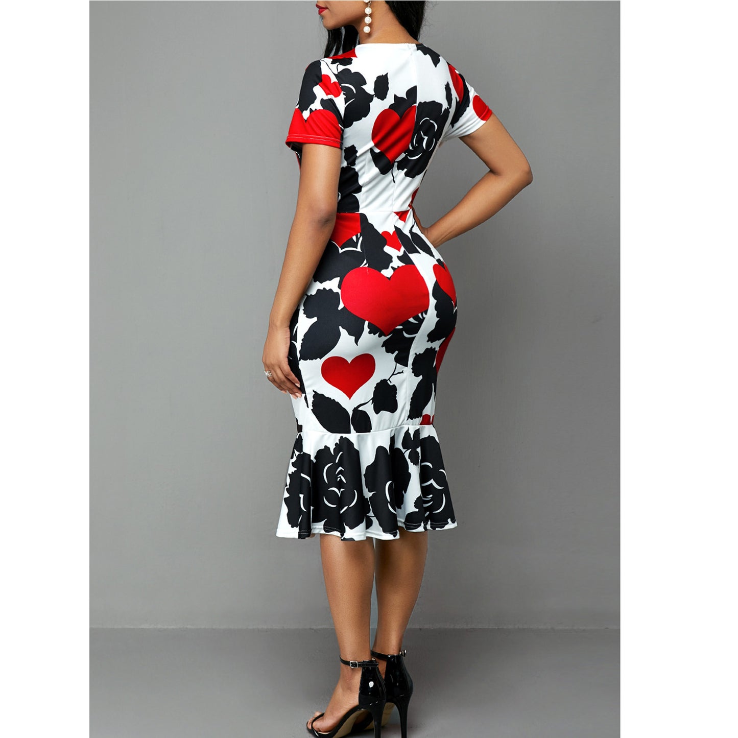 Sexy Round Neck Floral Print Bodycon Sheath Dresses
