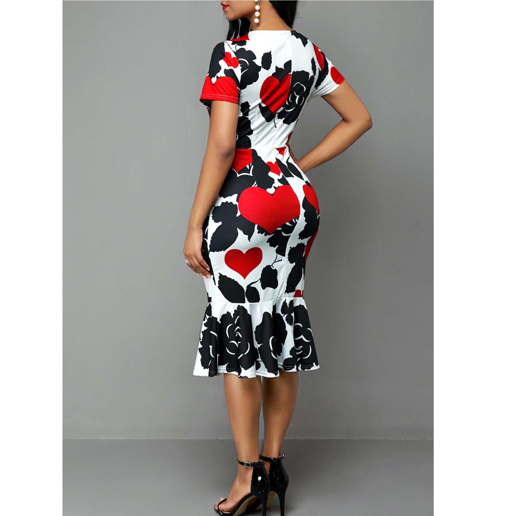 Sexy Round Neck Floral Print Bodycon Sheath Dresses