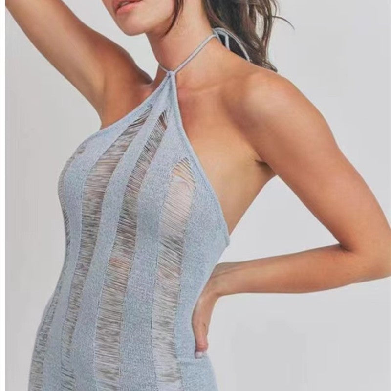 Sexy Backless See Through Knitted Dresses