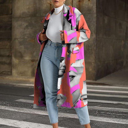 Leisure Fashion Floral Print Turover Collar Overcoat-STYLEGOING