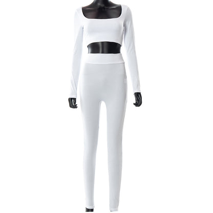 Women High Waist Legging Pants and Long Sleeves Short Tops