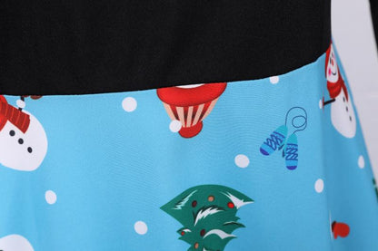 Blue Long Sleeves Snowman Christmas Dresses