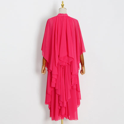 Chiffon High Neck Ruffle Women Long Holiday Dresses
