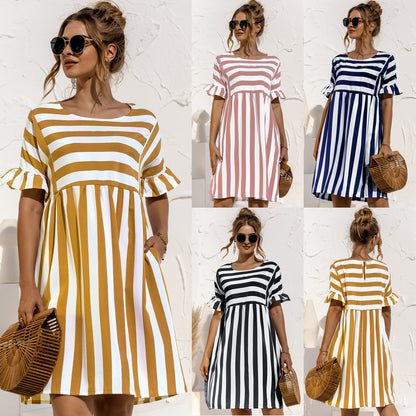 Casual Striped Short Sleeves Summer Daily Dresses