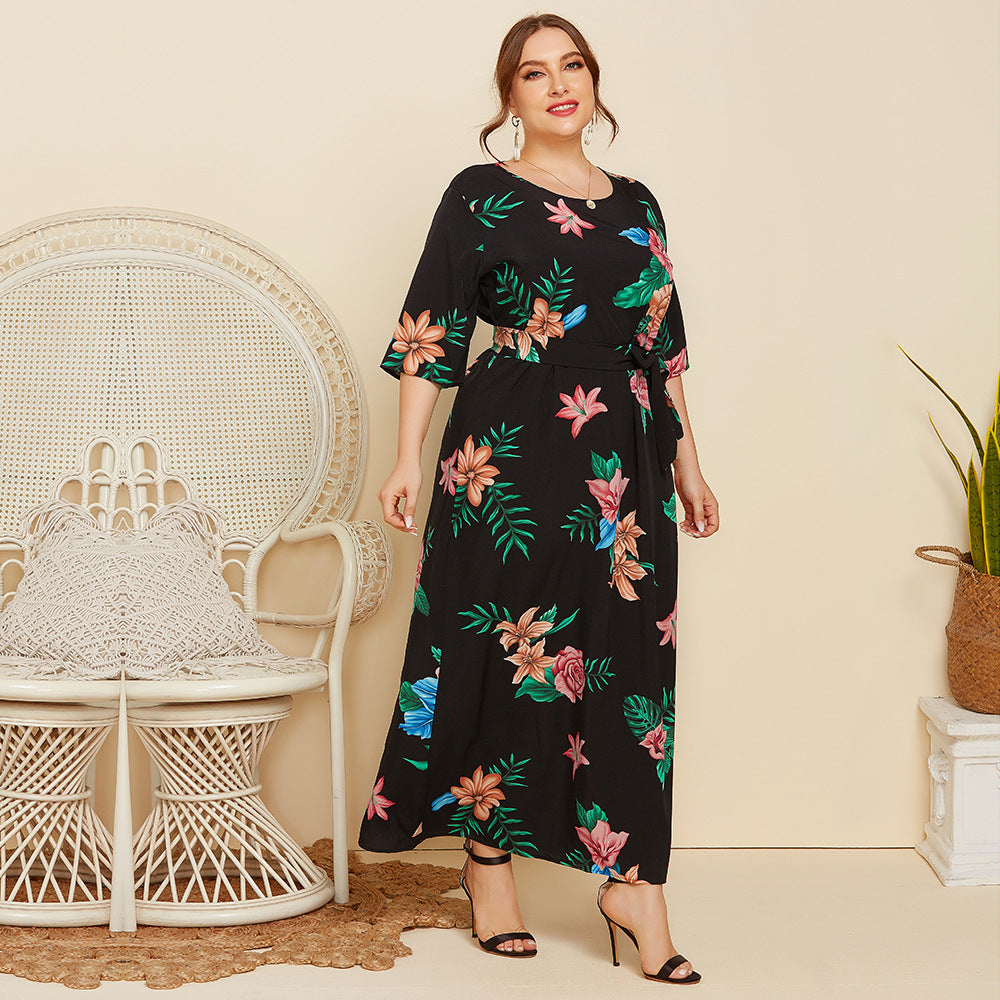 Women Round Neck Plus Sizes Summer Dresses