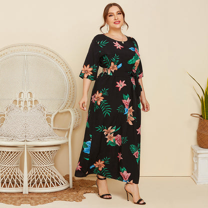Women Round Neck Plus Sizes Summer Dresses