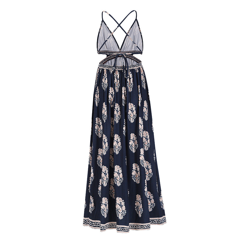 Vintage Sexy Backless Bandage Long Boho Holiday Dresses
