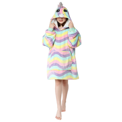 Unicorn Design Velvet Lazy Throw Blanket Sleepwear for Kids