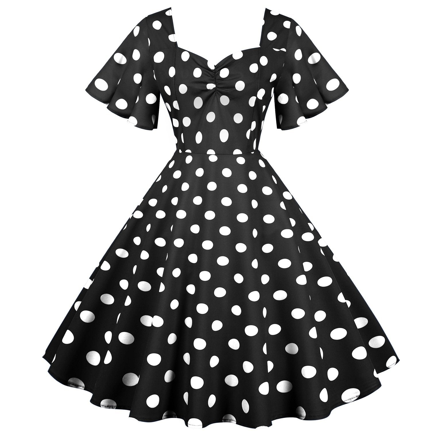 Retro Dot Print Short Sleeves Short Dresses-STYLEGOING