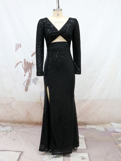 Sexy Long Sleeves Sequined Evening Dresses