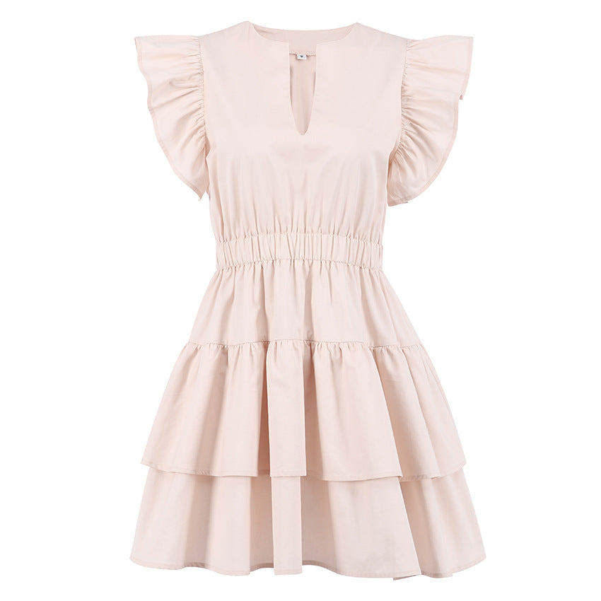 Lovely Cotton Designed Khaki Summer Mini Dresses
