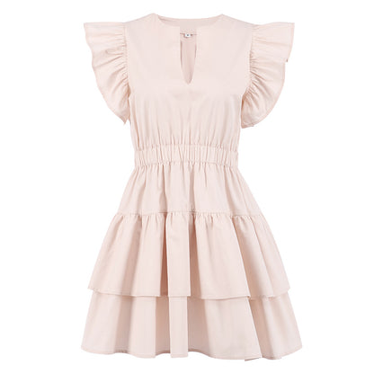 Lovely Cotton Designed Khaki Summer Mini Dresses