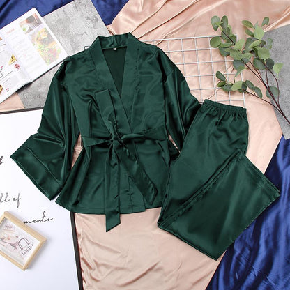 Women Satin Lace Up Fall Sleepwear Suits for Women