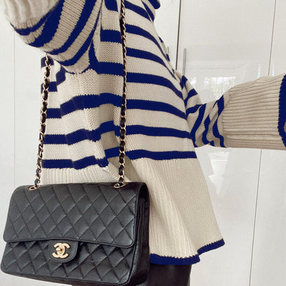 Women High Neck Knitting Striped Sweaters