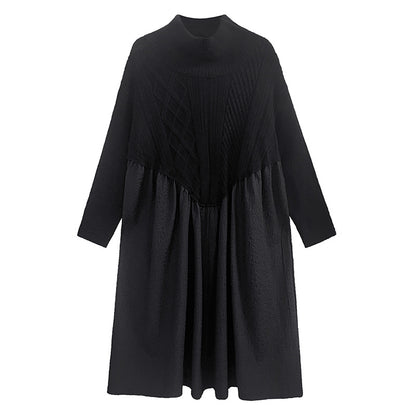 Vintage Turtleneck Pullover Long Black Dresses