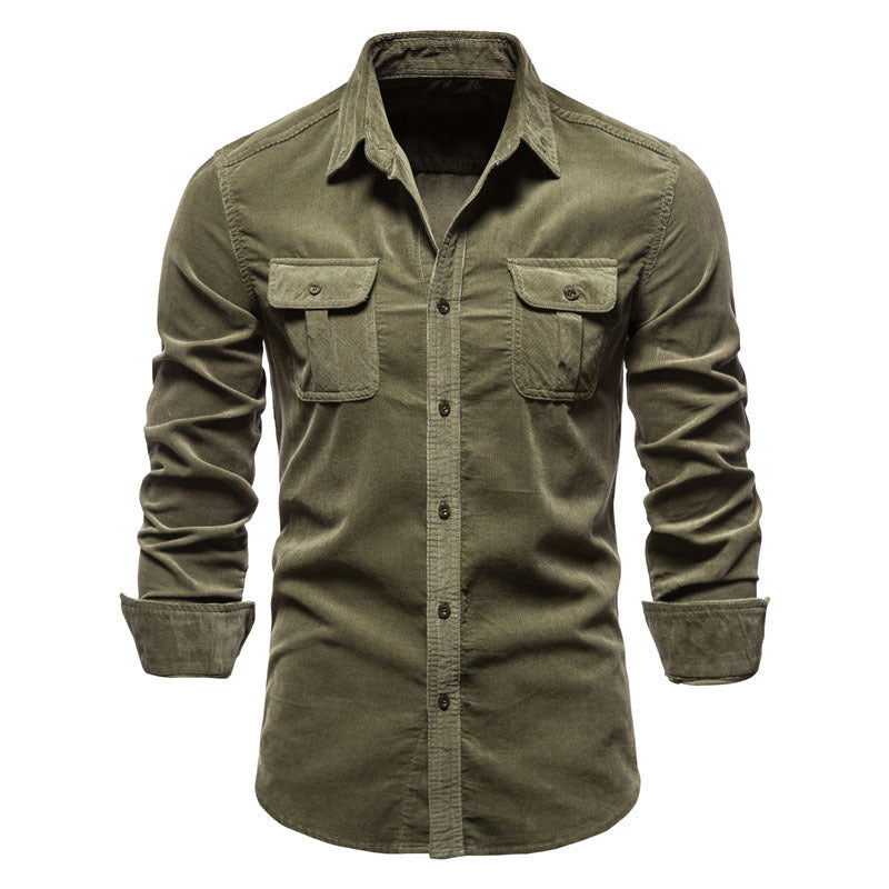 Men Long Sleeves Corduroy Business Shirts