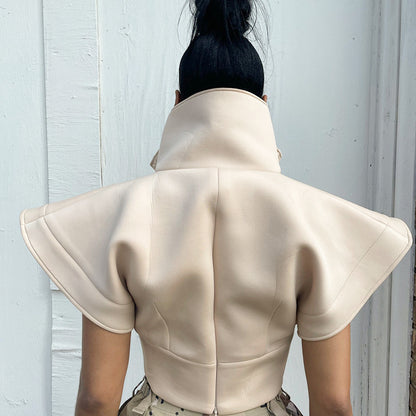 Designed Stand Collar Short Women Top Coat
