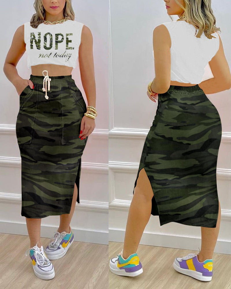 Casual Women Two Pieces Suits Tops and Skirts