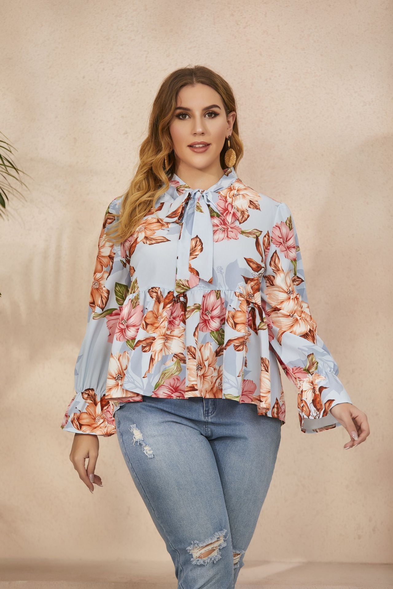 Fashion Floral Print Plus Sizes Long Sleeves Shirts