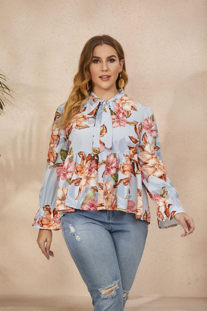 Fashion Floral Print Plus Sizes Long Sleeves Shirts