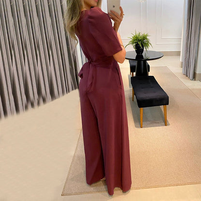 Elegant Belt High Waist Wide Legs Jumpsuits