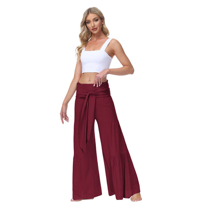 Casual Elastic Waist Wide Legs Pants