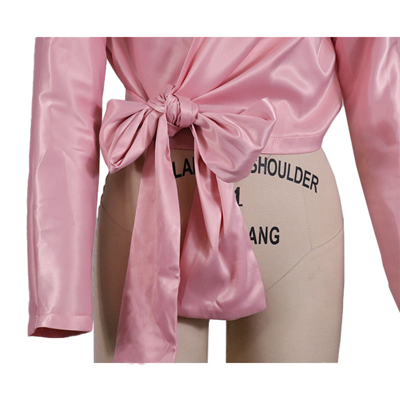 Sexy V Neck Satin Long Sleeves Tops for Women