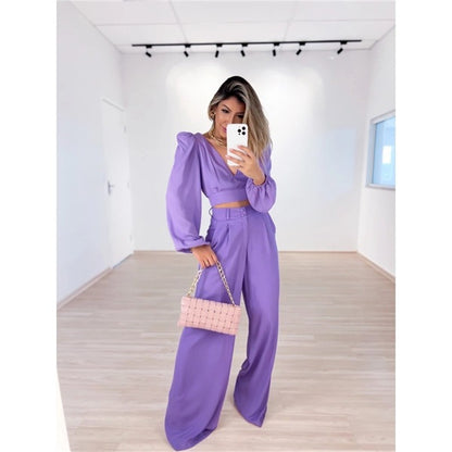 Casual High Waist Spring Wide Legs Women Suits