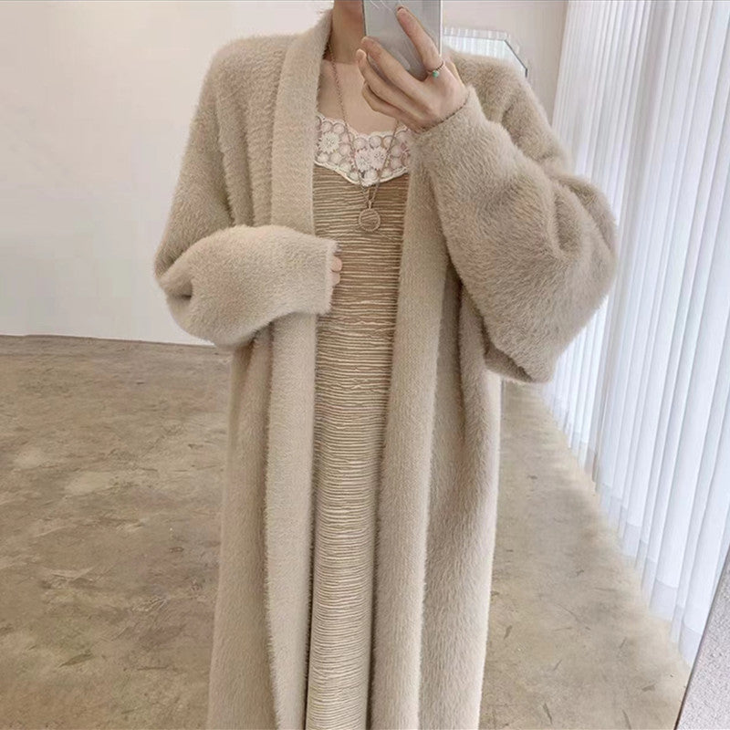 Casual Velvet Mink Long Knitting Cardigan Coats for Women