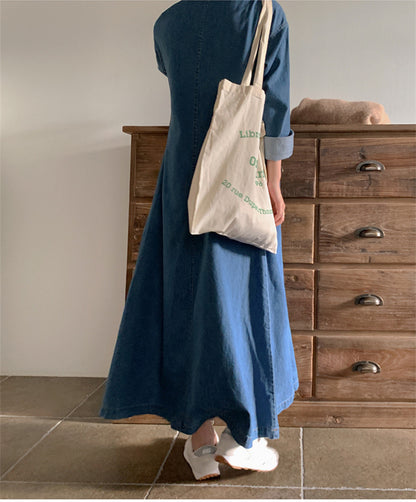 Casual Simple Design Denim Long Cozy Dresses