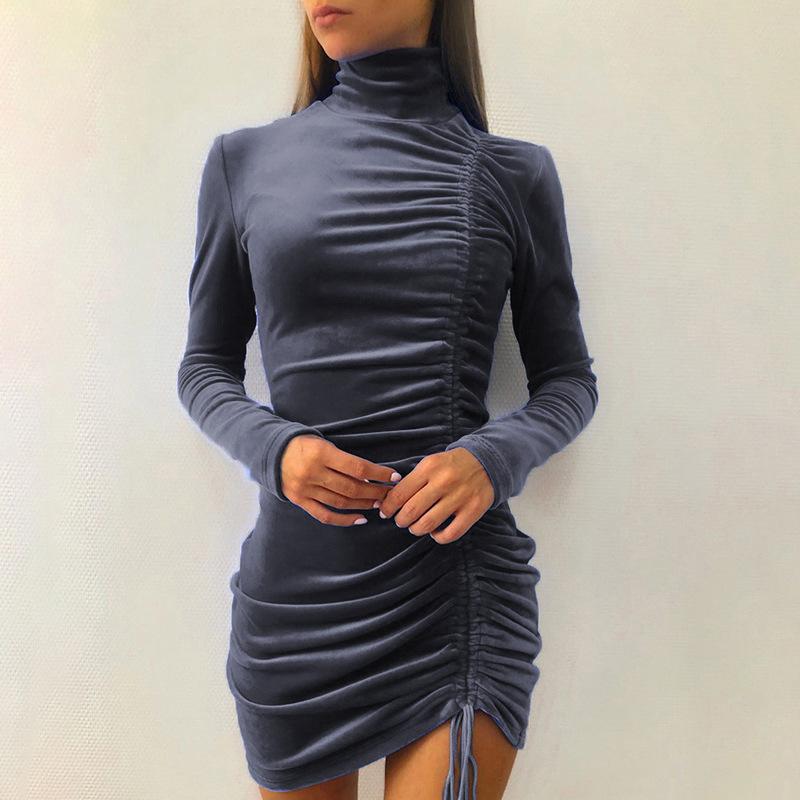 Sexy Drawstring High Neck Bodycon Short Dresses-STYLEGOING
