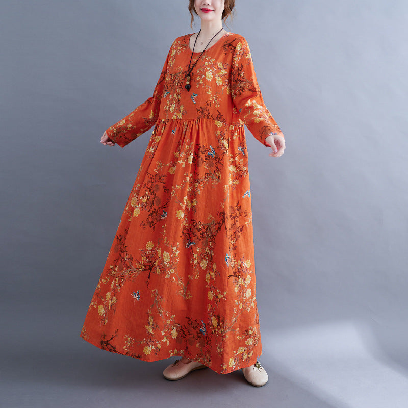 Orange Vintage Long Sleeves Fall Dresses