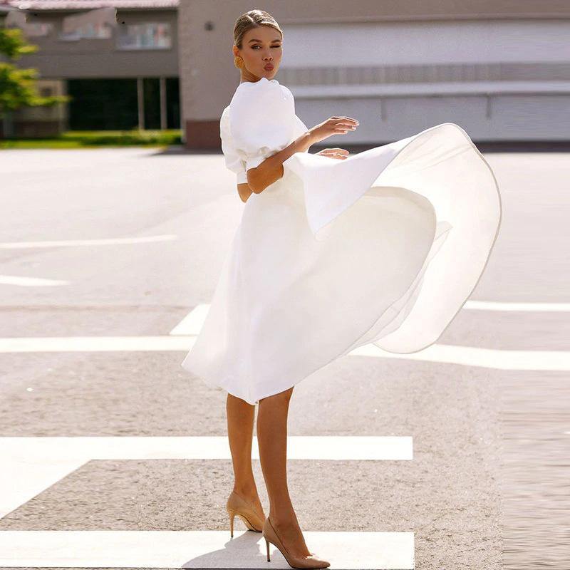 Half Sleeves Sexy Midi Length Dresses-STYLEGOING