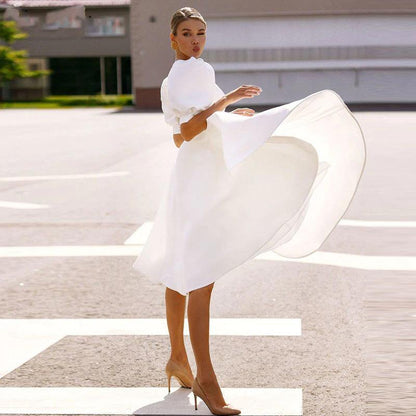 Half Sleeves Sexy Midi Length Dresses-STYLEGOING