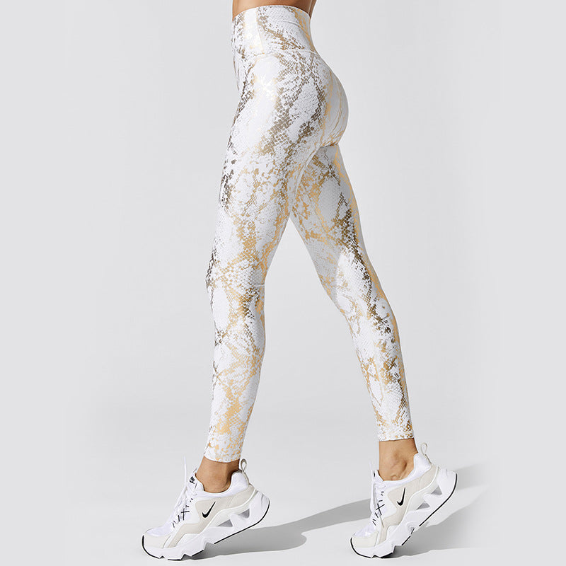 Sexy Elastic Snake Print Sports Suits