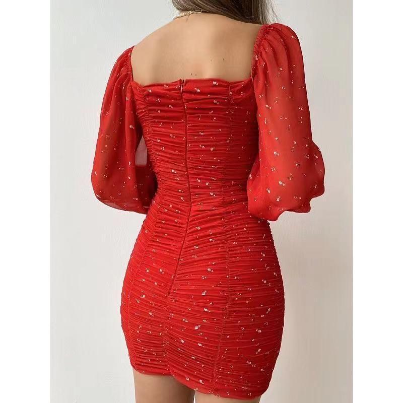 Women Square Neckline Tight Bodycon Short Dresses-STYLEGOING