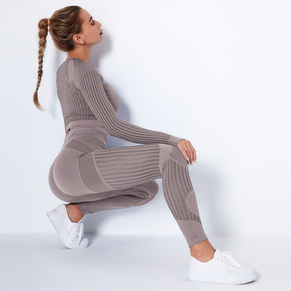 Sexy Hollow Out Long Sleeves Tops and Leggings Sets for Yoga Sporting