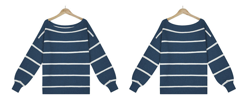 Women Off The Shoulder Striped Knitted Pullover Sweaters