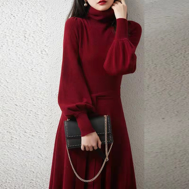 Elegant Turtleneck Woolen Fall Knitting Dresses