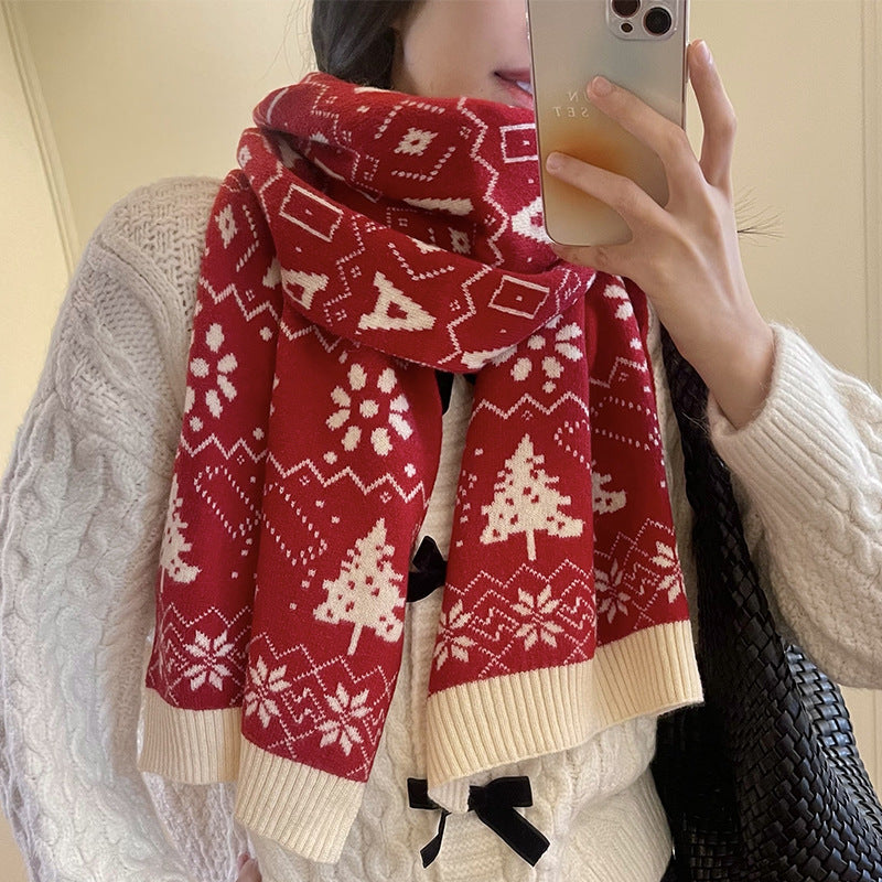 Merry Christmas Knitted Warm Scarves for Girls