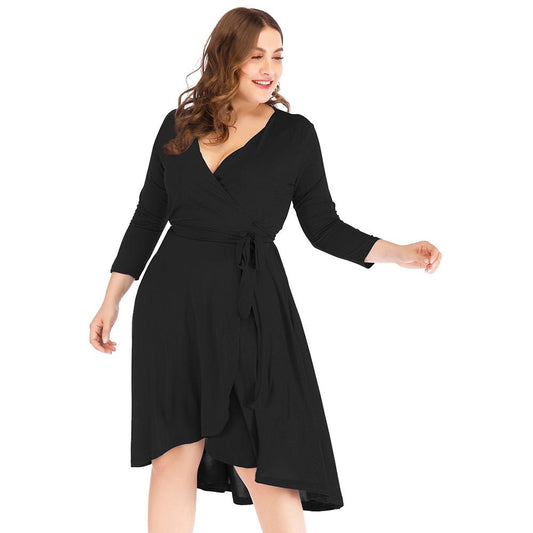 Plus Sizes V Neck Blue Women Fall Dresses-STYLEGOING