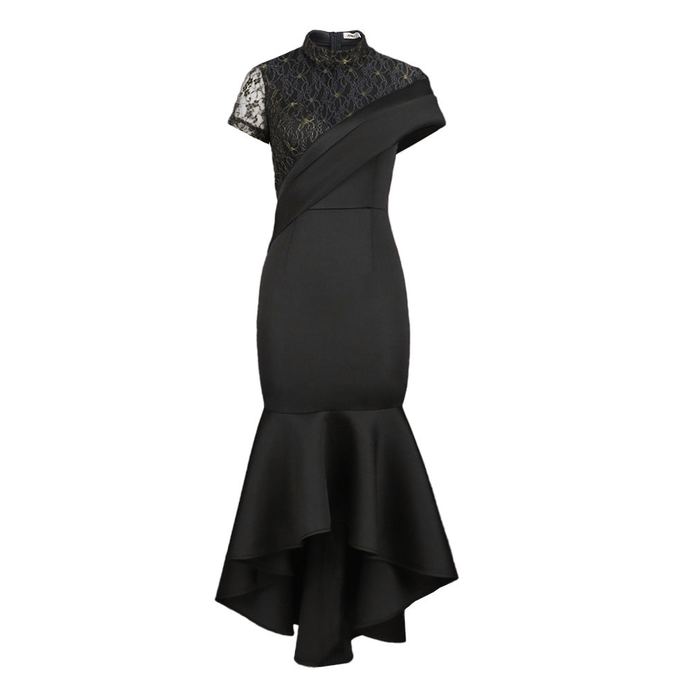 Sexy Black Lace Short Sleeves Party Dresses
