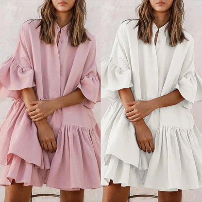 Sweet White and Pink Shirt Dresses-STYLEGOING