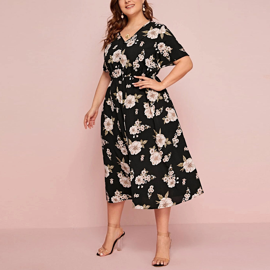 Women Chiffon Short Sleeves Plus Sizes Dresses