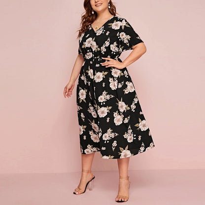 Women Chiffon Short Sleeves Plus Sizes Dresses