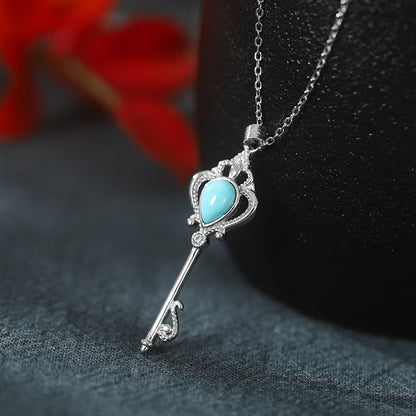 Valentine Sterling Silver Turquoise Key Shaped Necklace for Women
