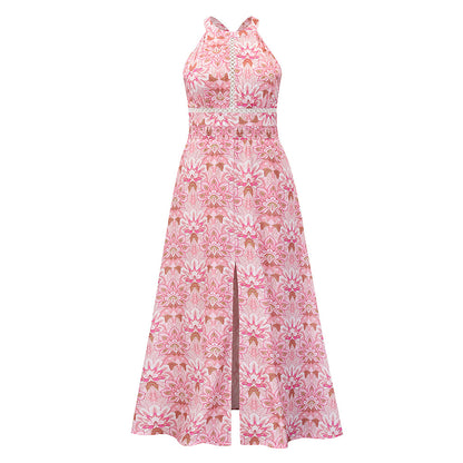 Sexy Halter Split Front Flowers Long Maxi Dresses