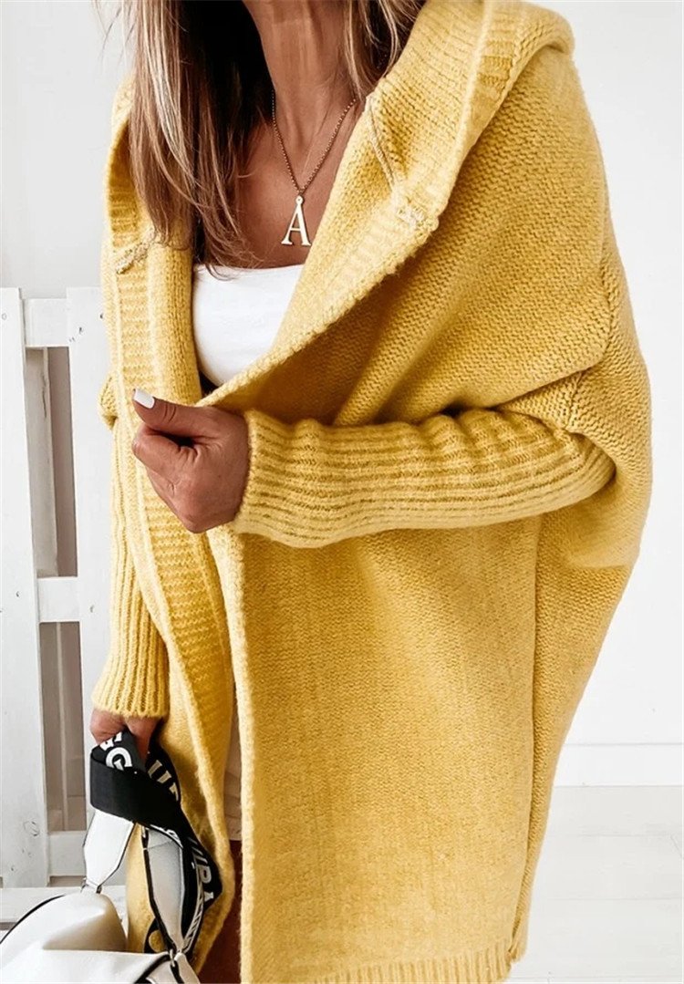 Women Knitting Batwing Sleeved Hoody Sweaters-STYLEGOING