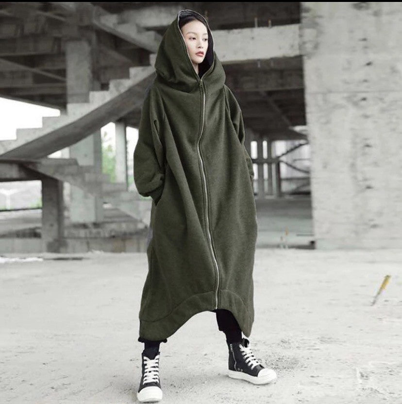 Creative Zipper Winter Long Hoodies Outerwear for Women