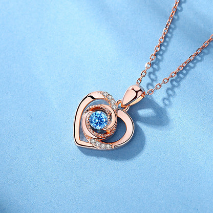 Permenant Heart Rose Design Sterling Sliver Zircon Necklace